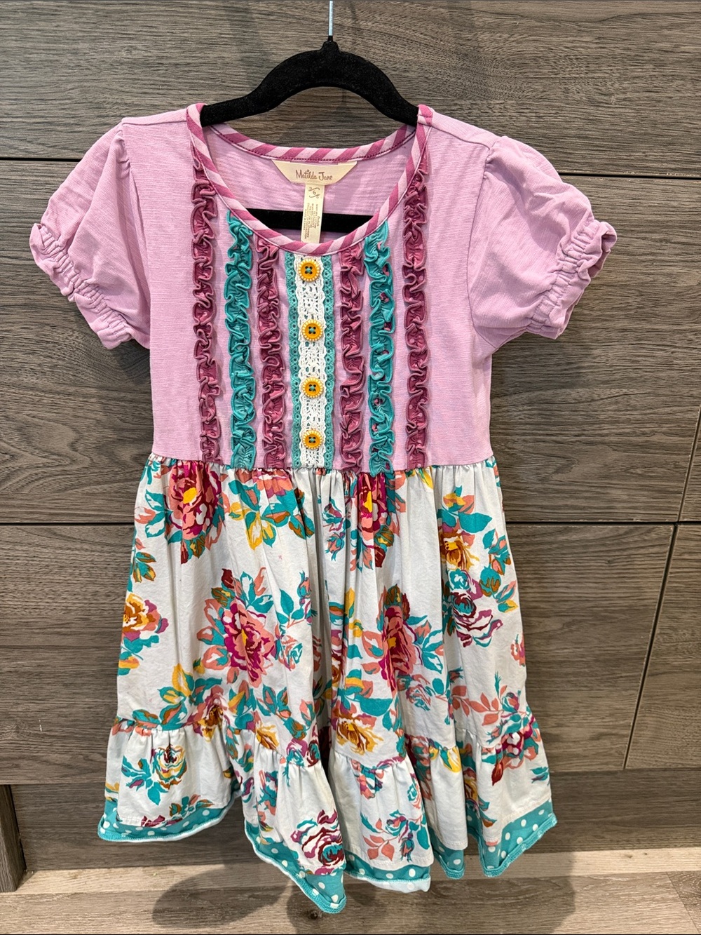 Matilda Jane Pink Floral Ruffle Front Dress